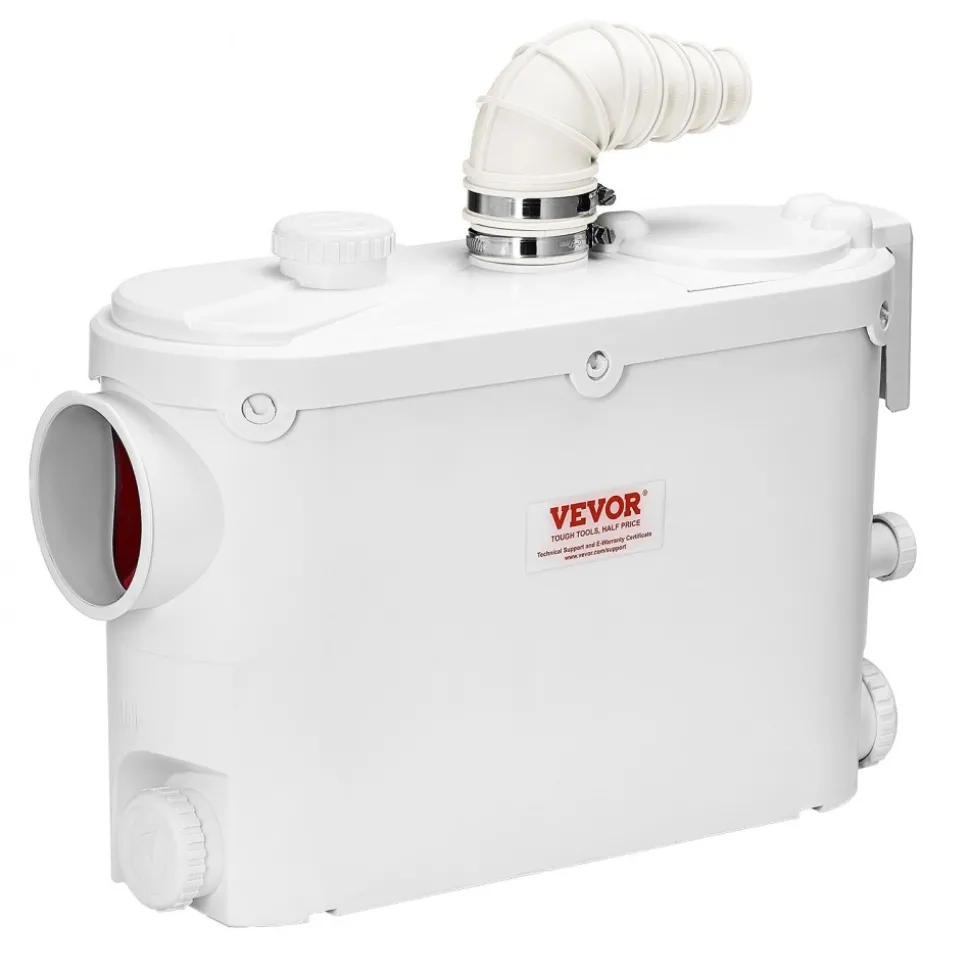 VEVOR Macerator Pump, 500W, 29 GPM Flow, 26 ft/8 m Head, Macerator Wall-Hung Toilet Pump with 4 Water Inlets, Waste Water Disposal Upflush Machine for Toilet, Basement, Shower, Sink, Laundry, Bathtub