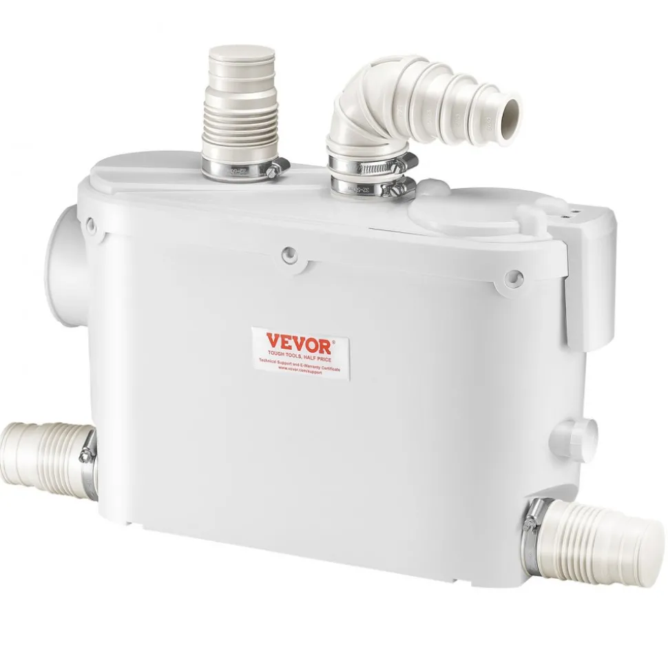 VEVOR Macerator Pump, 500W, 29 GPM Flow, 26 ft/8 m Head, Macerator Wall-Hung Toilet Pump with 4 Water Inlets, Waste Water Disposal Upflush Machine for Toilet, Basement, Shower, Sink, Laundry, Bathtub