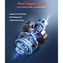 VEVOR Macerator Pump, 1200W, 48 GPM Flow, 33 ft/10 m Head, Macerator Sewerage Toilet Pump with 4 Water Inlets, Waste Water Disposal Upflush Machine for Toilet, Basement, Shower, Sink, Laundry, Bathtub