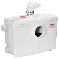 VEVOR Macerator Pump, 1200W, 48 GPM Flow, 33 ft/10 m Head, Macerator Sewerage Toilet Pump with 4 Water Inlets, Waste Water Disposal Upflush Machine for Toilet, Basement, Shower, Sink, Laundry, Bathtub