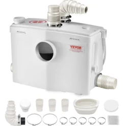VEVOR Macerator Pump, 1200W, 48 GPM Flow, 33 ft/10 m Head, Macerator Sewerage Toilet Pump with 4 Water Inlets, Waste Water Disposal Upflush Machine for Toilet, Basement, Shower, Sink, Laundry, Bathtub