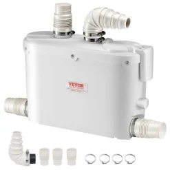 VEVOR Macerator Pump, 500W, 29 GPM Flow, 26 ft/8 m Head, Macerator Sewerage Toilet Pump with 4 Water Inlets, Waste Water Disposal Upflush Machine for Kitchen, Basement, Shower, Sink, Laundry, Bathtub