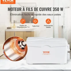 VEVOR Macerator Pump, 350W, 6000 L/h Flow, 23 ft/7 m Head, Macerator Sewerage Sump Pump with 3 Water Inlets for Basement, Kitchen, Sink, Shower, Bathtub, Laundry Waste Water Disposal Upflush Machine