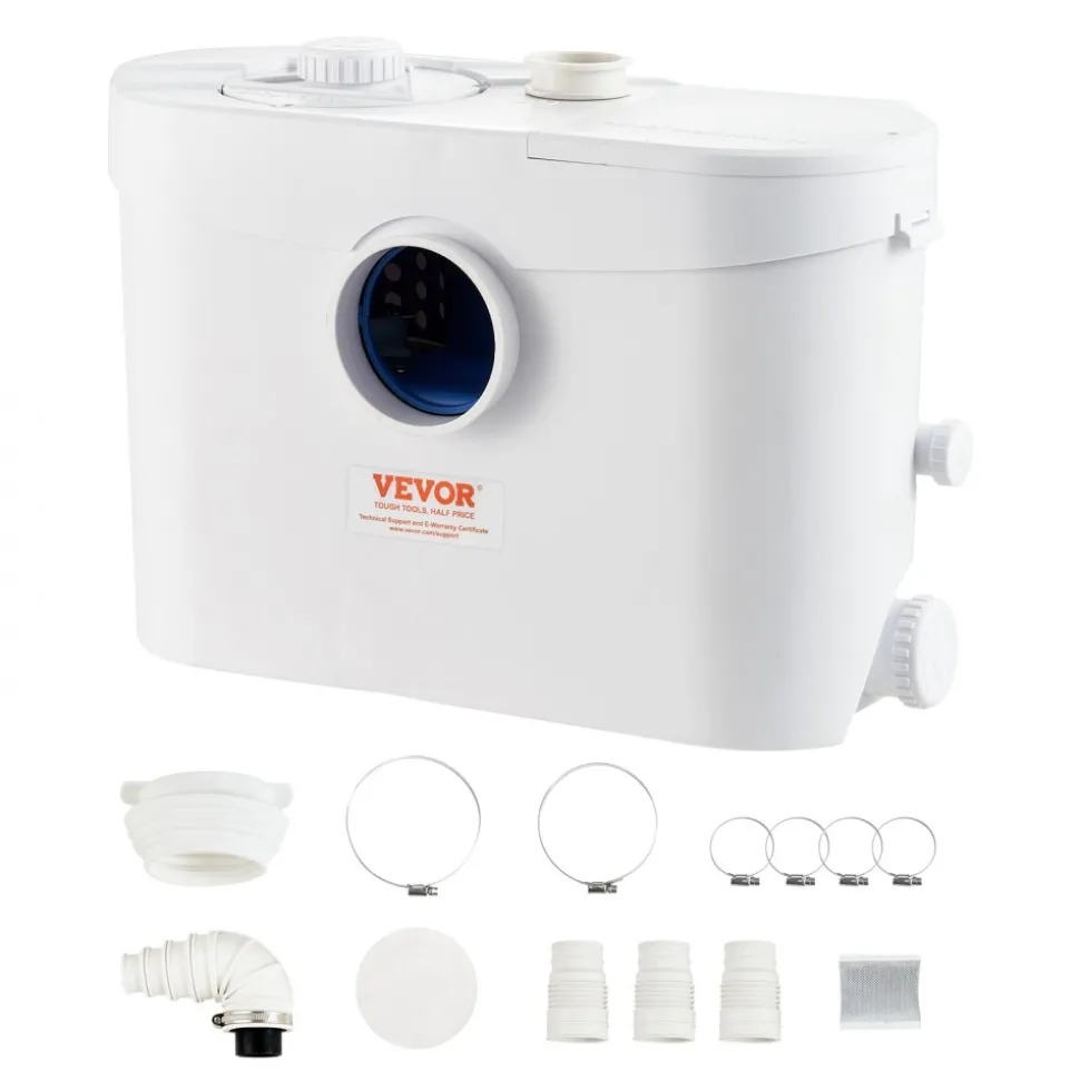 VEVOR Macerator Pump 800W 12000L/h Flow 32.8 ft/10 m Head PCB Smart Control, Macerating Sewage Pump, Waste Water Disposal Upflush Machine with 4 Inlets, for Basement, Toilet, Sink, Laundry, Kitchen