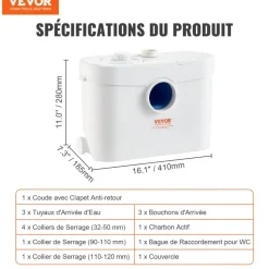 VEVOR Macerator Pump 800W 12000L/h Flow 32.8 ft/10 m Head PCB Smart Control, Macerating Sewage Pump, Waste Water Disposal Upflush Machine with 4 Inlets, for Basement, Toilet, Sink, Laundry, Kitchen