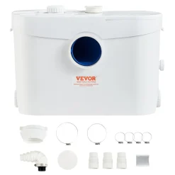 VEVOR Macerator Pump 800W 12000L/h Flow 32.8 ft/10 m Head PCB Smart Control, Macerating Sewage Pump, Waste Water Disposal Upflush Machine with 4 Inlets, for Basement, Toilet, Sink, Laundry, Kitchen