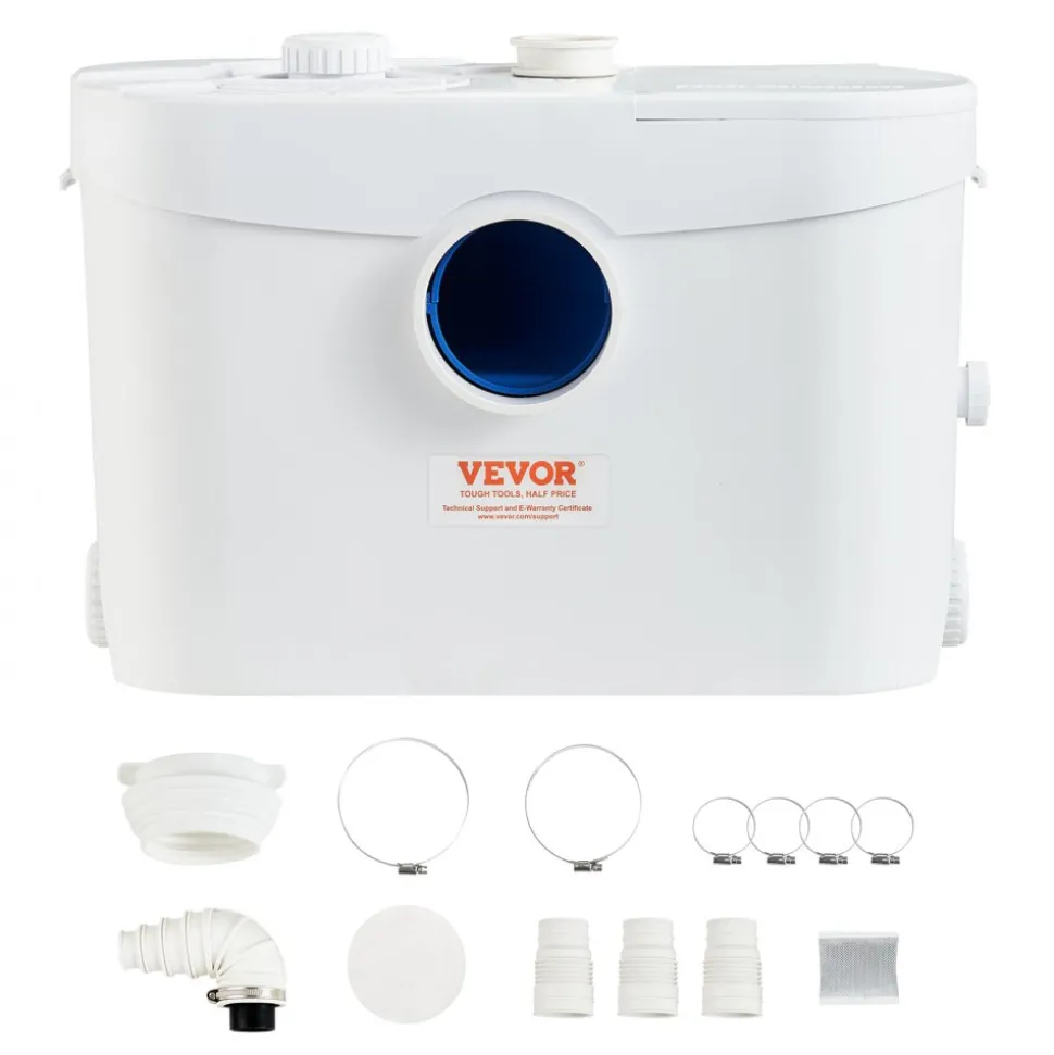 VEVOR Macerator Pump 800W 12000L/h Flow 32.8 ft/10 m Head PCB Smart Control, Macerating Sewage Pump, Waste Water Disposal Upflush Machine with 4 Inlets, for Basement, Toilet, Sink, Laundry, Kitchen