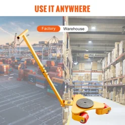 VEVOR Machinery Skate Dolly, 6614 LBS/3T Industrial Machinery Mover with Handle, Carbon Steel Machinery Moving Skate with 3 360° Swivel PU Wheels, 360° Rotation Non-Slip Cap for Warehouse, Workshop