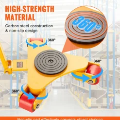 VEVOR Machinery Skate Dolly, 6614 LBS/3T Industrial Machinery Mover with Handle, Carbon Steel Machinery Moving Skate with 3 360° Swivel PU Wheels, 360° Rotation Non-Slip Cap for Warehouse, Workshop