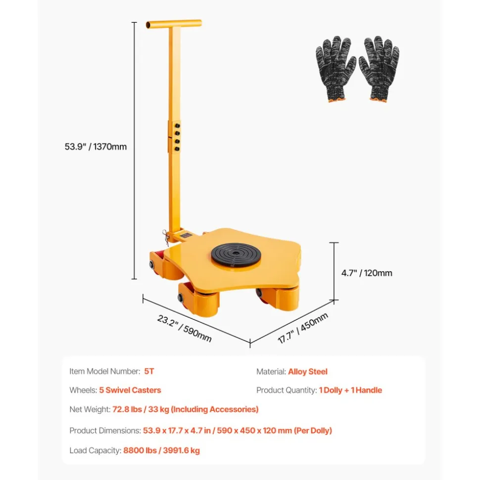 VEVOR Machine Skate, 8800 lbs Machinery Moving Skate, Machinery Mover Skate with 360° Rotation Cap and PU Swivel Rollers, Heavy Duty Industrial Machinery Mover with Handle for Warehouse, Workshop