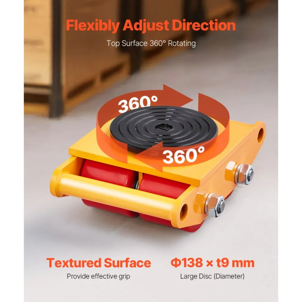 VEVOR Machine Skate, 6T Machinery Skate Dolly, 13228 lbs Machinery Moving Skate, Machinery Mover Skate with 360° Rotation Cap and PU Directional Rollers, Heavy Duty Industrial Moving Equipment, Yellow