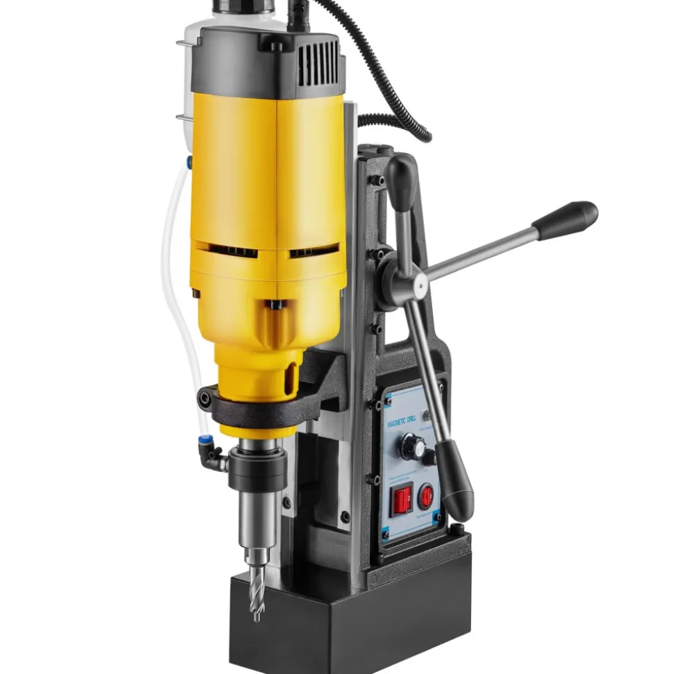 VEVOR Mag Drill, 0-300 RPM Stepless Speed Electromagnetic Drill Press, 2" Depth 2" Dia Magnetic Core Drill, 2922lbf Boring Tool Drill Press, 1680 Watts Drill Press, Yellow and Black Drill Machine