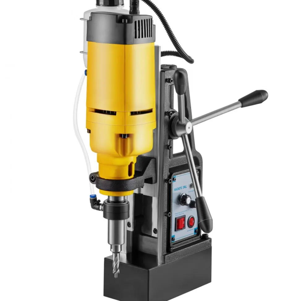 VEVOR Mag Drill, 0-300 RPM Stepless Speed Electromagnetic Drill Press, 2" Depth 2" Dia Magnetic Core Drill, 2922lbf Boring Tool Drill Press, 1680 Watts Drill Press, Yellow and Black Drill Machine