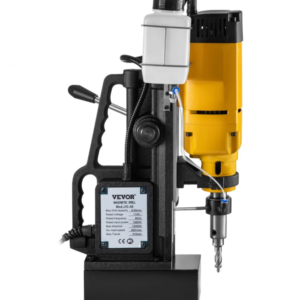 VEVOR Mag Drill, 0-300 RPM Stepless Speed Electromagnetic Drill Press, 2" Depth 2" Dia Magnetic Core Drill, 2922lbf Boring Tool Drill Press, 1680 Watts Drill Press, Yellow and Black Drill Machine