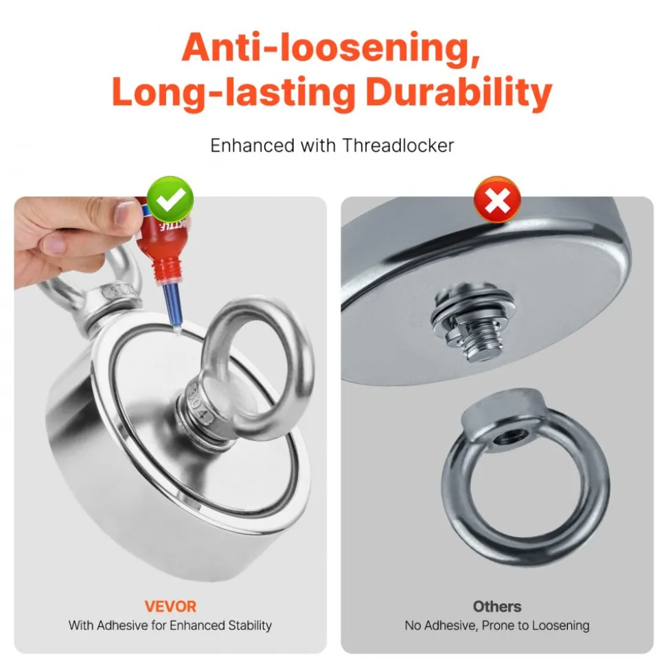 VEVOR Magnet Fishing Kit, 1700 LBS/771 Kg Double-Sided Pulling Force Strong Magnet Fishing Kit, Rare Earth Neodymium Magnetic Fishing Kit Includes Grappling Hook, Heavy Duty Rope, Gloves and Eyebolt
