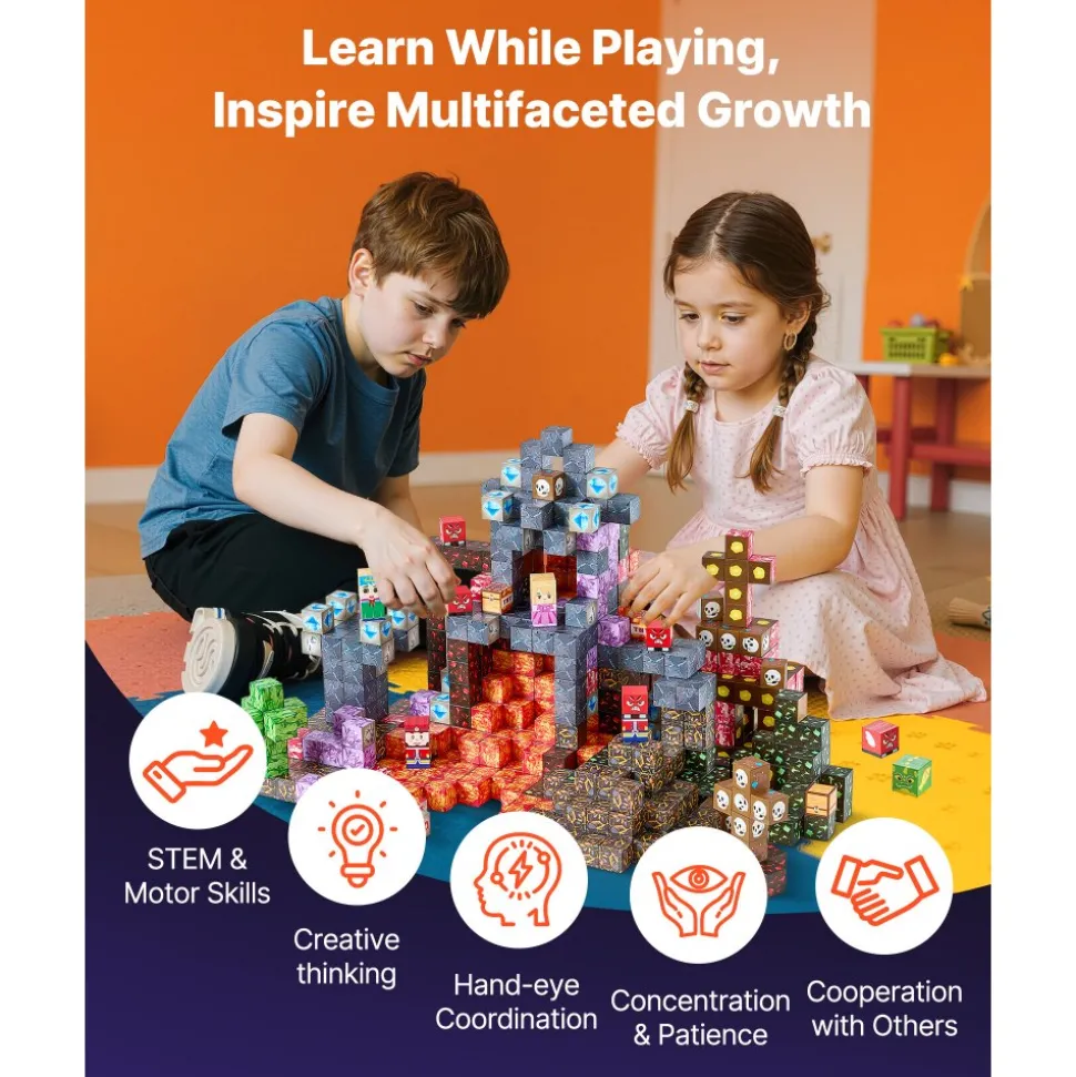 VEVOR Magnetic Blocks, 100 PCS Dark Castle Set, Magnetic Building Cubes for Kids, STEM Montessori Sensory Toys for Christmas Birthday Gift, Construction Stacking Toy for 3+ Years Old Boys & Girls