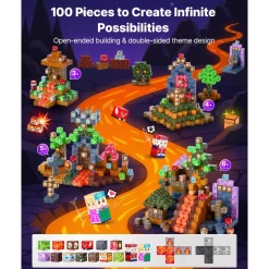 VEVOR Magnetic Blocks, 100 PCS Dark Castle Set, Magnetic Building Cubes for Kids, STEM Montessori Sensory Toys for Christmas Birthday Gift, Construction Stacking Toy for 3+ Years Old Boys & Girls