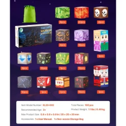 VEVOR Magnetic Blocks, 100 PCS Dark Castle Set, Magnetic Building Cubes for Kids, STEM Montessori Sensory Toys for Christmas Birthday Gift, Construction Stacking Toy for 3+ Years Old Boys & Girls