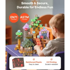 VEVOR Magnetic Blocks, 100 PCS Dark Castle Set, Magnetic Building Cubes for Kids, STEM Montessori Sensory Toys for Christmas Birthday Gift, Construction Stacking Toy for 3+ Years Old Boys & Girls