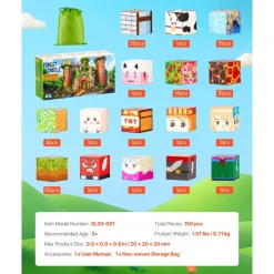 VEVOR Magnetic Blocks, 150 PCS Forest Castle Set, Magnetic Building Cubes for Kids, STEM Montessori Sensory Toys for Christmas Birthday Gift, Construction Stacking Toy for 3+ Years Old Boys & Girls