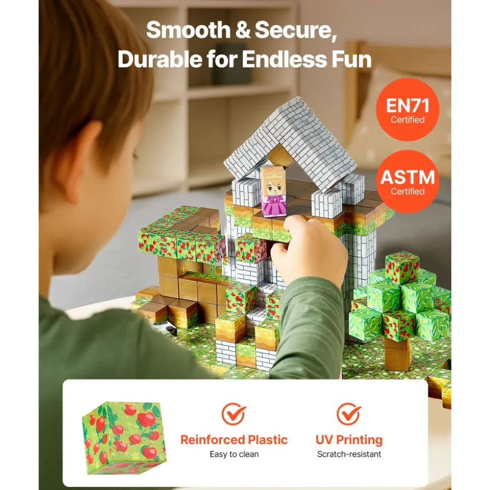VEVOR Magnetic Blocks, 150 PCS Forest Castle Set, Magnetic Building Cubes for Kids, STEM Montessori Sensory Toys for Christmas Birthday Gift, Construction Stacking Toy for 3+ Years Old Boys & Girls