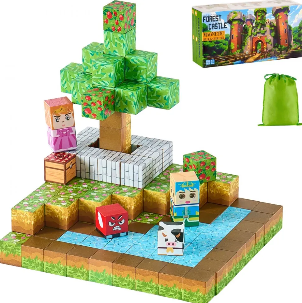 VEVOR Magnetic Blocks, 150 PCS Forest Castle Set, Magnetic Building Cubes for Kids, STEM Montessori Sensory Toys for Christmas Birthday Gift, Construction Stacking Toy for 3+ Years Old Boys & Girls