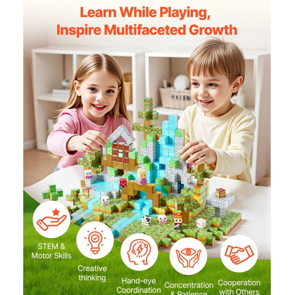 VEVOR Magnetic Blocks, 150 PCS Forest Castle Set, Magnetic Building Cubes for Kids, STEM Montessori Sensory Toys for Christmas Birthday Gift, Construction Stacking Toy for 3+ Years Old Boys & Girls