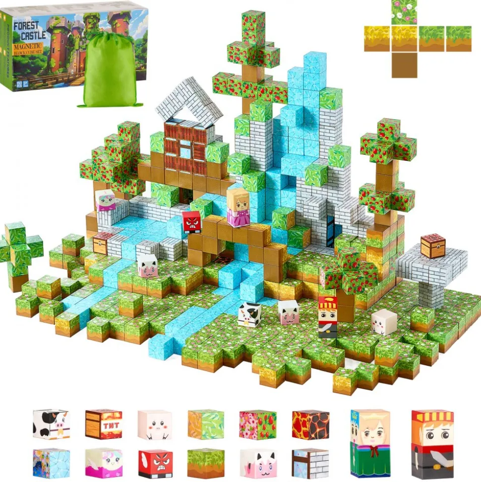 VEVOR Magnetic Blocks, 150 PCS Forest Castle Set, Magnetic Building Cubes for Kids, STEM Montessori Sensory Toys for Christmas Birthday Gift, Construction Stacking Toy for 3+ Years Old Boys & Girls