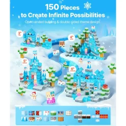 VEVOR Magnetic Blocks, 150 PCS Glacier Castle Set, Magnetic Building Cubes for Kids, STEM Montessori Sensory Toys for Christmas Birthday Gift, Construction Stacking Toy for 3+ Years Old Boys & Girls