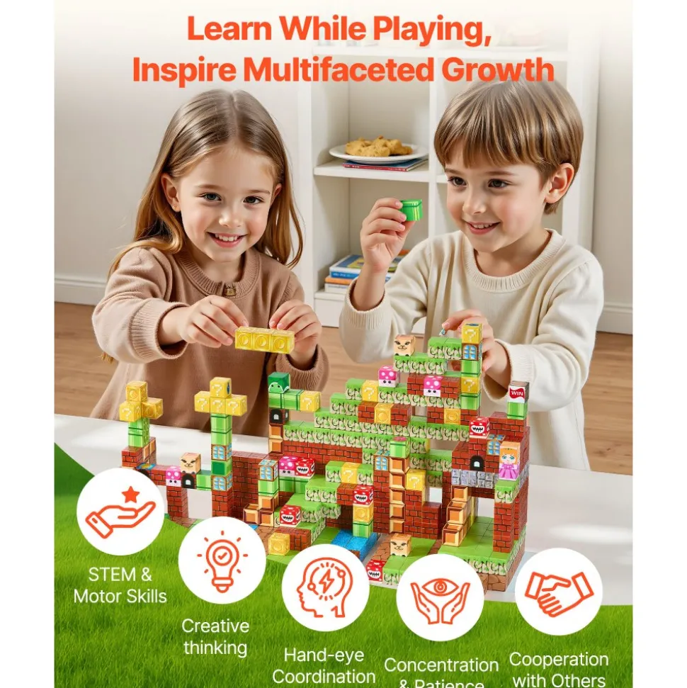 VEVOR Magnetic Blocks, 100 PCS Magnet Blocks Set, Magnetic Building Cubes for Kids, STEM Montessori Sensory Toys for Christmas Birthday Gift, Construction Stacking Toy for 3+ Years Old Boys & Girls