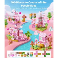 VEVOR Magnetic Blocks, 100 PCS Princess Castle Set, Magnetic Building Cubes for Kids, STEM Montessori Sensory Toys for Christmas Birthday Gift, Construction Stacking Toy for 3+ Years Old Boys & Girls