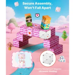 VEVOR Magnetic Blocks, 100 PCS Princess Castle Set, Magnetic Building Cubes for Kids, STEM Montessori Sensory Toys for Christmas Birthday Gift, Construction Stacking Toy for 3+ Years Old Boys & Girls