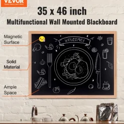 VEVOR Magnetic Chalk Board, Hanging Message Signs with Chalks, Vintage Chalkboard Sign, Rustic Brown Framed Calendar and Bulletin Combo Boards, 35"x46", Kitchen, Home Decor, Wedding