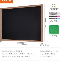 VEVOR Magnetic Chalk Board, Hanging Message Signs with Chalks, Vintage Chalkboard Sign, Rustic Brown Framed Calendar and Bulletin Combo Boards, 35