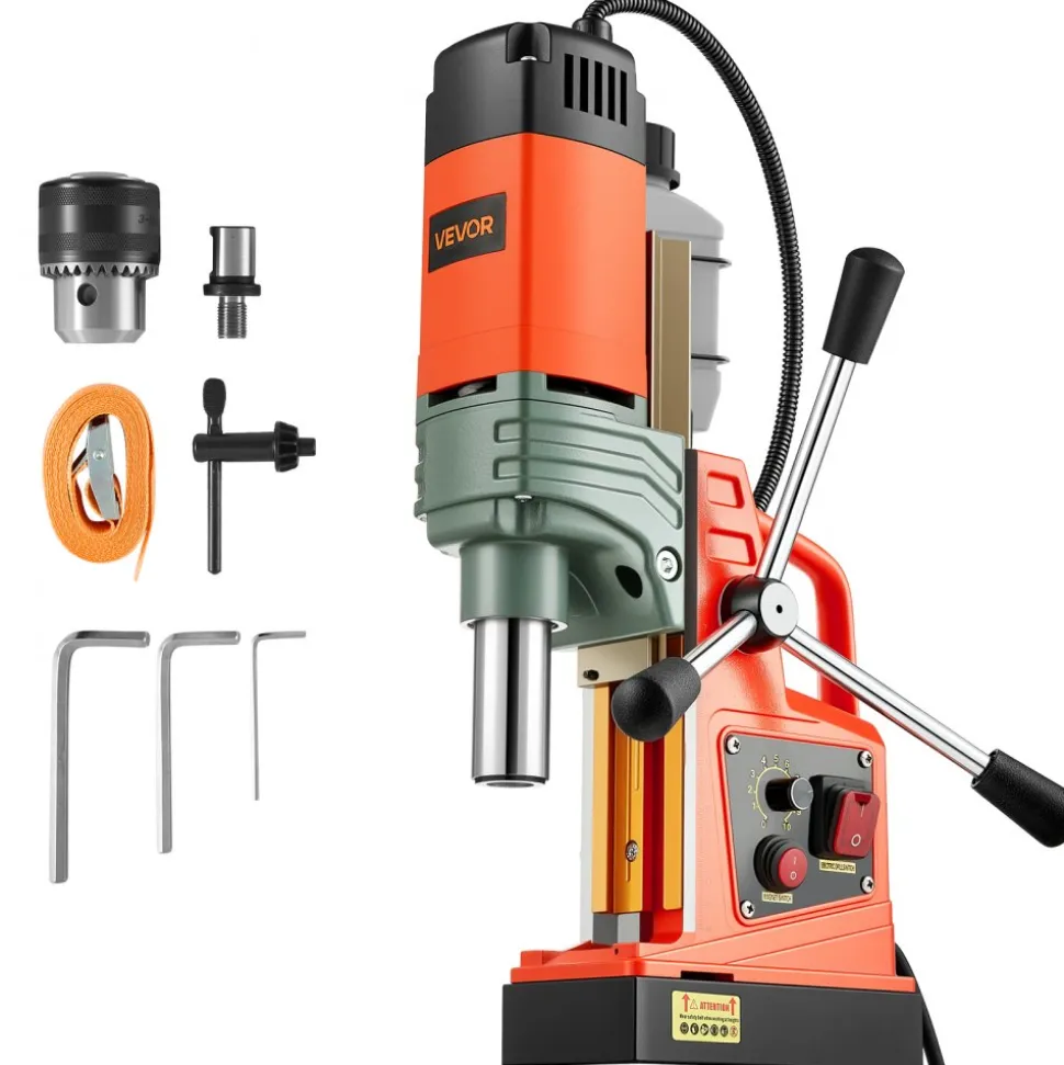 VEVOR Magnetic Drill Press, 1400 W, 2 in Boring Diameter, 2810 lbf Power Portable Mag Drill Press, 0–800 RPM Adjustable Speed, with Weldon Shank, for Metal Surface, Industrial and Home Improvement