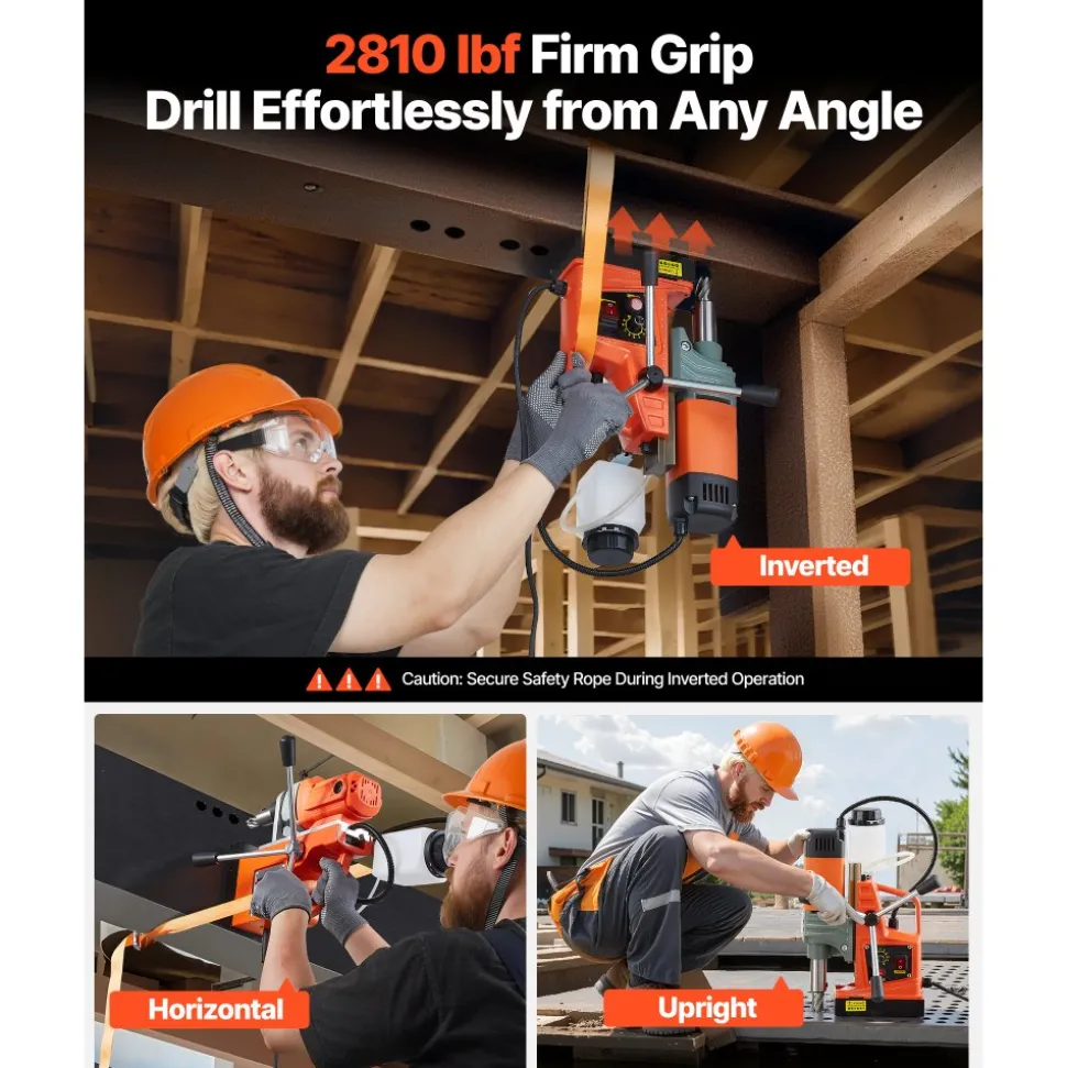 VEVOR Magnetic Drill Press, 1400 W, 2 in Boring Diameter, 2810 lbf Power Portable Mag Drill Press, 0–800 RPM Adjustable Speed, with Weldon Shank, for Metal Surface, Industrial and Home Improvement