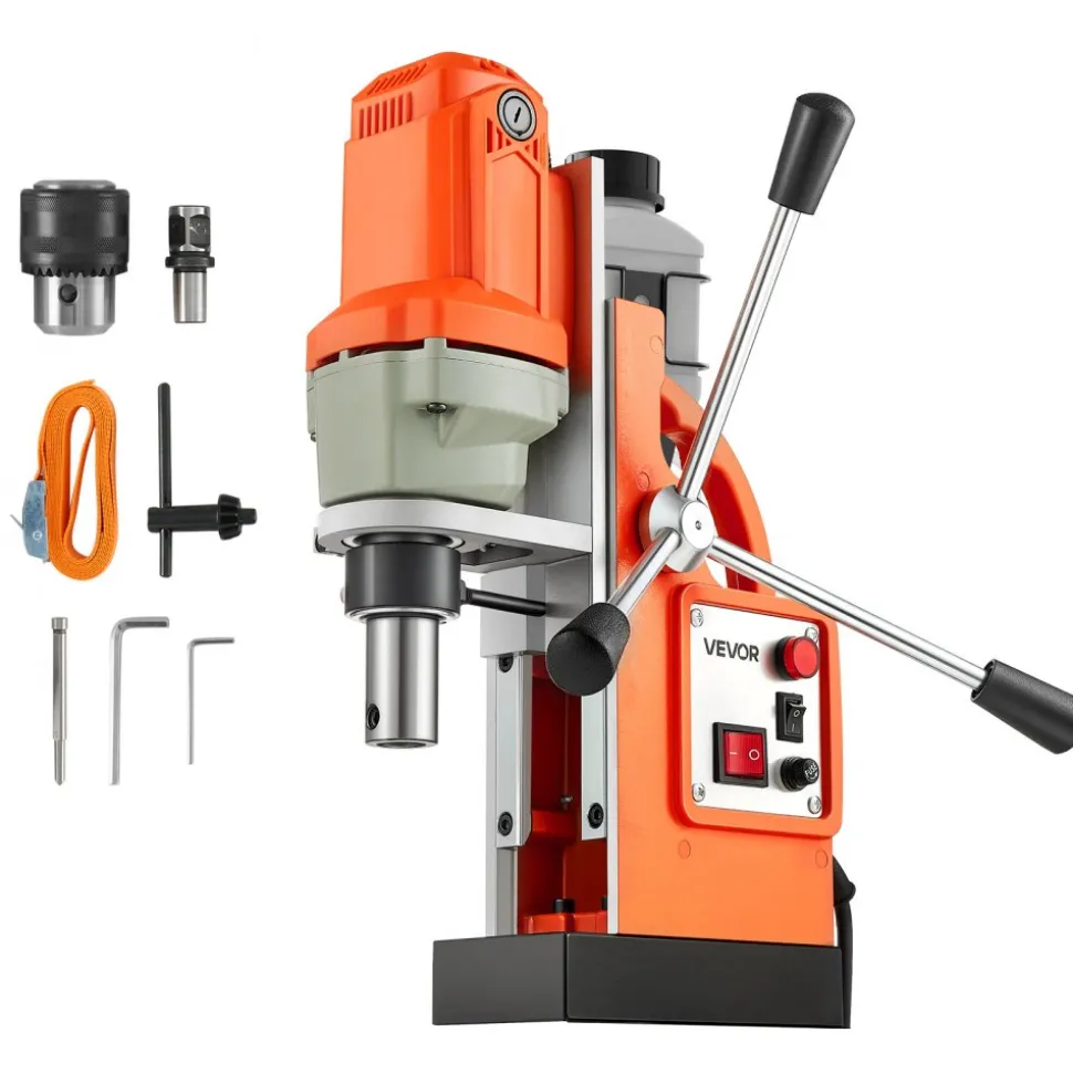 VEVOR Magnetic Drill Press, 1200 W, 1.5 in Boring Diameter, 2248 lbf Power Mag Drill Press, 900 RPM Speed, with Weldon Shank, Efficient Cooling, for Metal Surface, Industrial and Home Improvement
