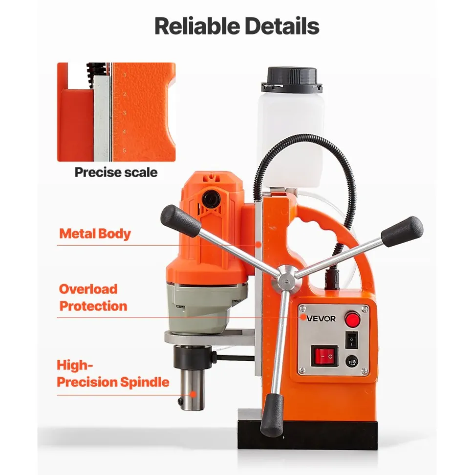 VEVOR Magnetic Drill Press, 1200 W, 1.5 in Boring Diameter, 2248 lbf Power Mag Drill Press, 900 RPM Speed, with Weldon Shank, Efficient Cooling, for Metal Surface, Industrial and Home Improvement