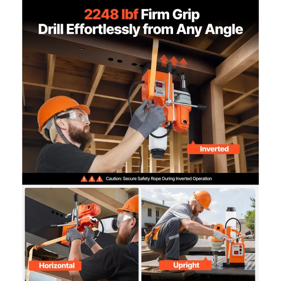 VEVOR Magnetic Drill Press, 1200 W, 1.5 in Boring Diameter, 2248 lbf Power Mag Drill Press, 900 RPM Speed, with Weldon Shank, Efficient Cooling, for Metal Surface, Industrial and Home Improvement
