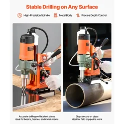 VEVOR Magnetic Drill Press, 1400 W, 2 inch Boring Diameter, 0-750 RPM Speed, Reversible Direction, Mag Drill Press with 6 Core Bits, Electric Drilling Machine for Industrial and Home Improvement