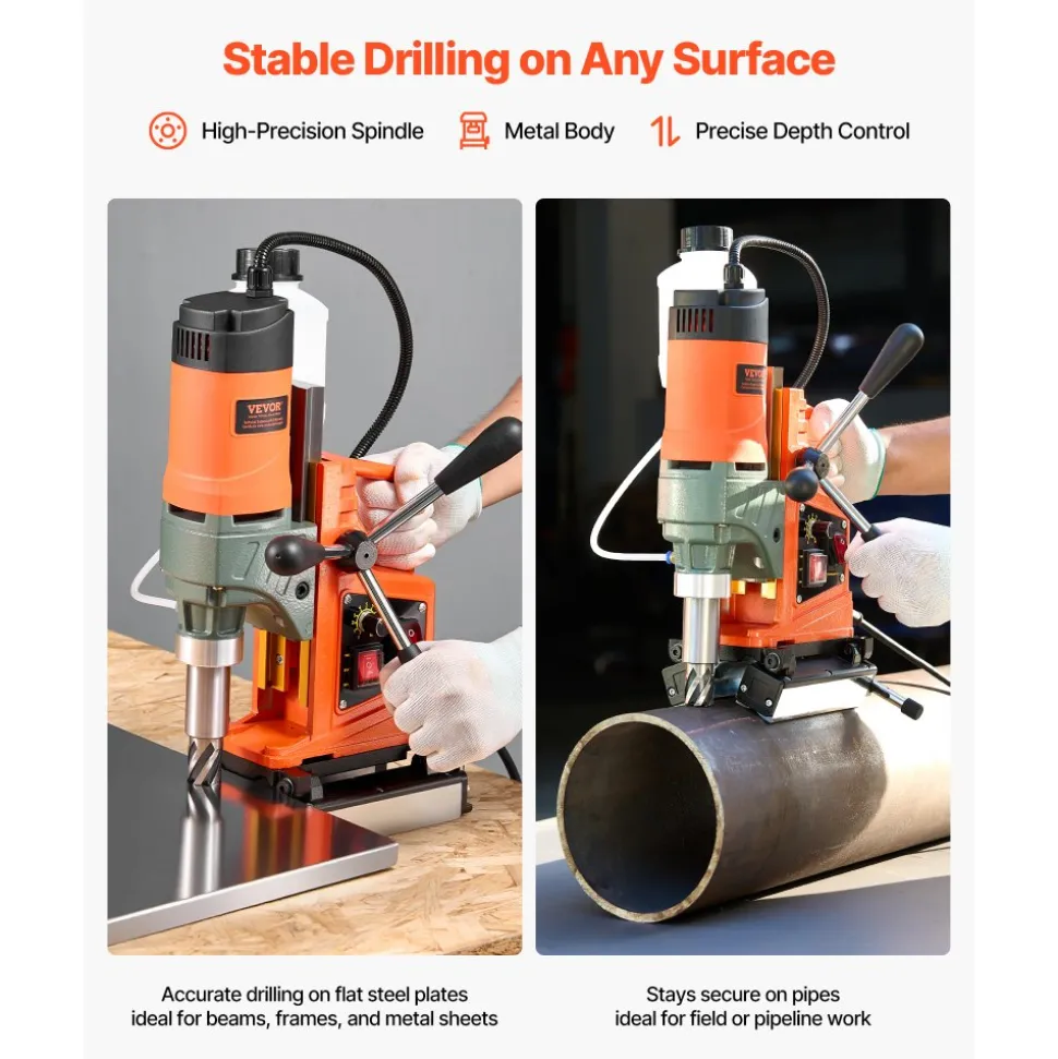 VEVOR Magnetic Drill Press, 1400 W, 2 inch Boring Diameter, 0-750 RPM Speed, Reversible Direction, Mag Drill Press with 6 Core Bits, Electric Drilling Machine for Industrial and Home Improvement
