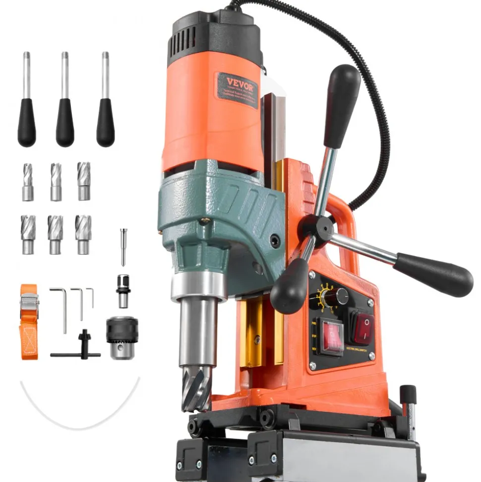 VEVOR Magnetic Drill Press, 1400 W, 2 inch Boring Diameter, 0-750 RPM Speed, Reversible Direction, Mag Drill Press with 6 Core Bits, Electric Drilling Machine for Industrial and Home Improvement