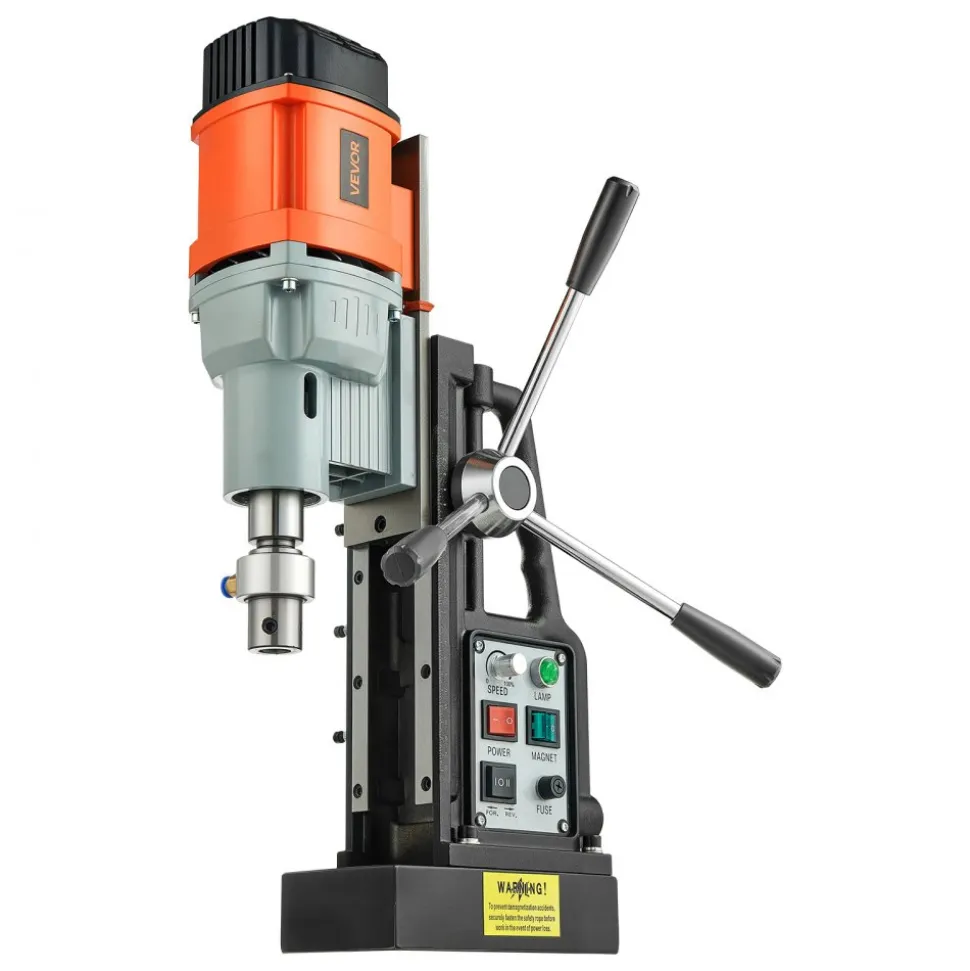 VEVOR Magnetic Drill Press, 1550 W, 2.4 in Boring Diameter, 2922 lbf Power Mag Drill Press, 0-600 RPM Adjustable Speed, Morse Taper, M3-M16 Tapping, for Metal Surface, Industrial and Home Improvement