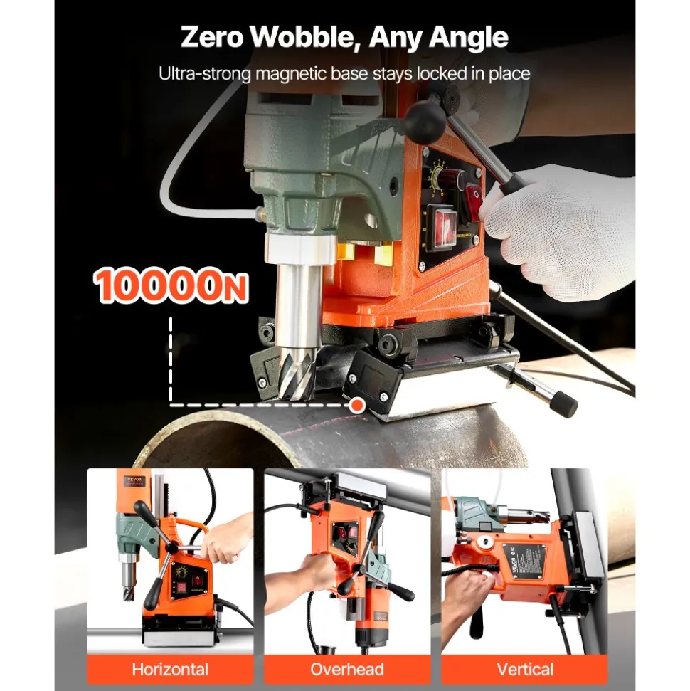 VEVOR Magnetic Drill Press, 1400 W, 2 inch Boring Diameter, 0-750 RPM Speed, Reversible Direction, Mag Drill Press for Metal Surface, Electric Drilling Machine for Industrial and Home Improvement