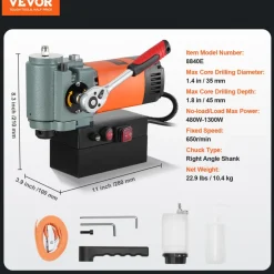 VEVOR Magnetic Drill Press, 1300W Low Profile Mag Drill, Light Weight Portable Mag Drilling Machine with Cooling Device and Overload Protection, Mag Press for Equipment Installation, Industrial