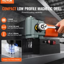 VEVOR Magnetic Drill Press, 1300W Low Profile Mag Drill, Light Weight Portable Mag Drilling Machine with Cooling Device and Overload Protection, Mag Press for Equipment Installation, Industrial