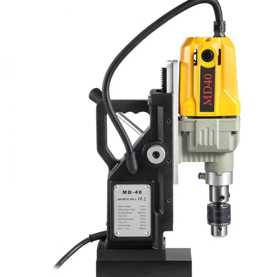 VEVOR Magnetic Drill, 1100W 1.57" Boring Diameter, 2697lbf/12000N Portable Electric Mag Drill Press with 12 Drilling Bits, 580 RPM Max Speed Drilling Machine for any Surface and Home Improvement