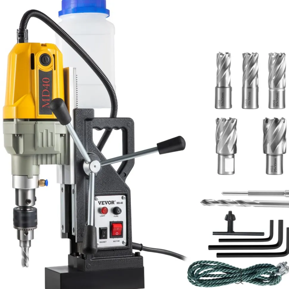 VEVOR Magnetic Drill, 1100W 1.57" Boring Diameter, 2697lbf/12000N Portable Electric Mag Drill Press with 7 Bits, 580 RPM Max Speed Drilling Machine for any Surface and Home Improvement