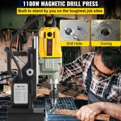 VEVOR Magnetic Drill, 1100W 1.57" Boring Diameter, 2697lbf/12000N Portable Electric Mag Drill Press with 7 Bits, 580 RPM Max Speed Drilling Machine for any Surface and Home Improvement