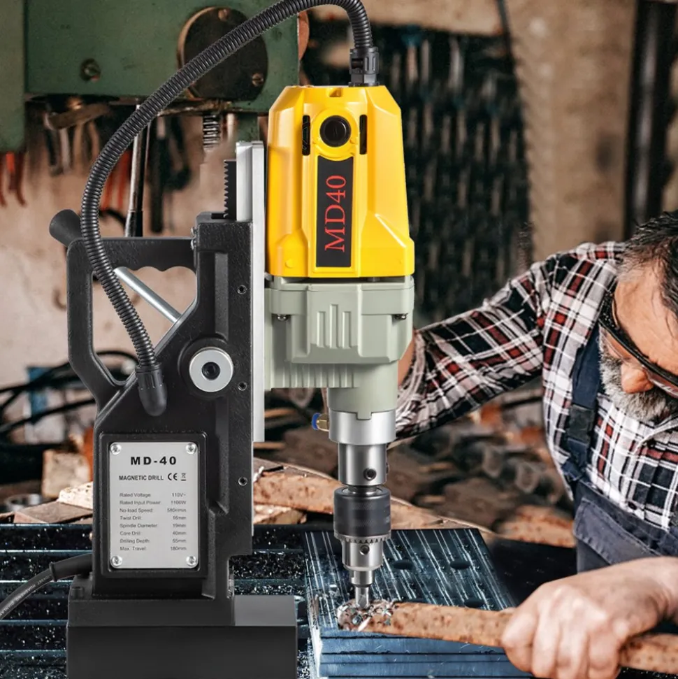 VEVOR Magnetic Drill, 1100W 1.57" Boring Diameter, 2697lbf/12000N Portable Electric Mag Drill Press with 7 Bits, 580 RPM Max Speed Drilling Machine for any Surface and Home Improvement